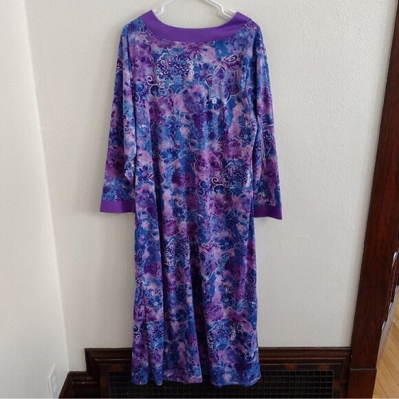 Vintage Collections Etc Long Purple Blue Paisley Zip Robe Housecoat Womens M - Picture 2 of 10